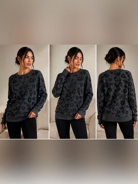 Victoria’s Secret Gray Leopard Print Sweatshirt Size L/G Cozy Lounge Pullover